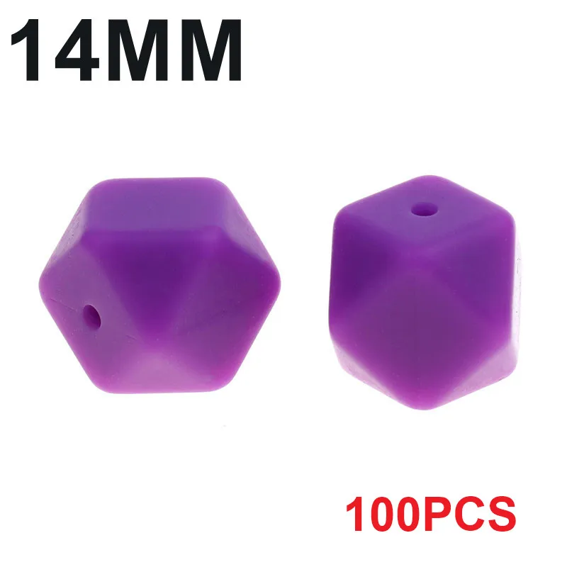 29 Lavender Fkisbox, Bpa бесплатно, 14 мм, 100 шт., силиконовые шестигранные бусины, детские жевательные прорезыватели, прорезыватели, ожерелье, соска, цепочка, сделай сам, подарок для малышей - Цвет: 29 Lavender