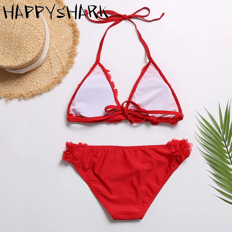 HAPPYSHARK новинка 2019 года комплект бикини с цветочным украшением однотонные женские