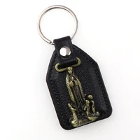 pu leather keychains jacinta fatima charms pendants for men black tag antique bronze plated hook key holder car key holder