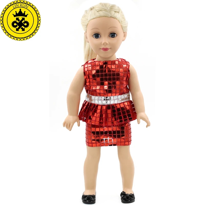 18 дюймов девушка Кукла Одежда красный блестками Короткое платье для &quotдевушка