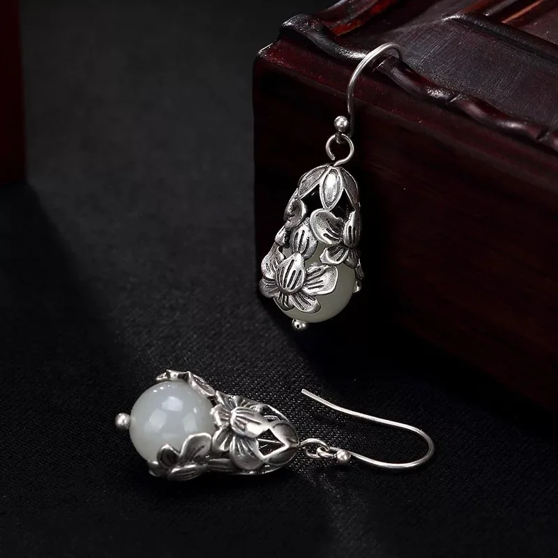 925 Sterling Silver Earrings For Women Natural Jade Plum Blossom Drop Wholesale Lots Bulk Jewelry | Украшения и аксессуары