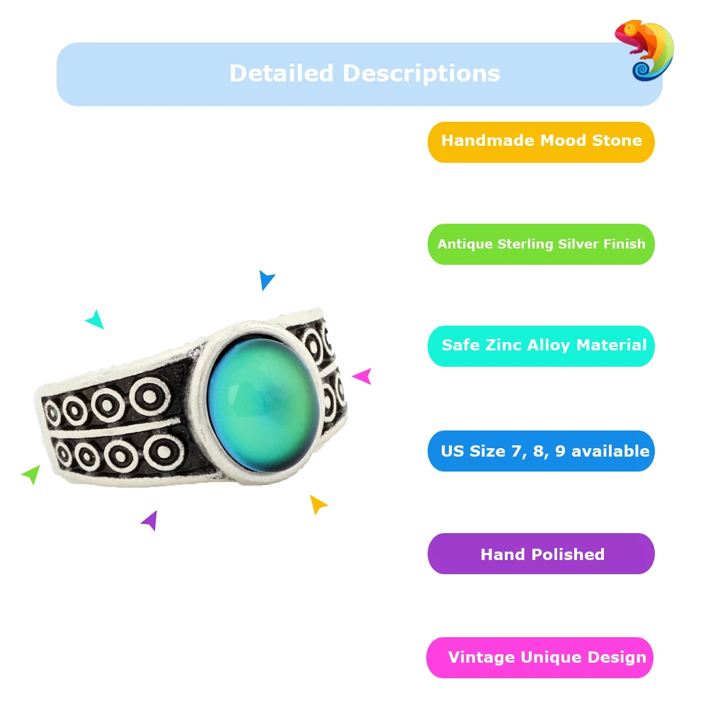 Винтажное богемное ретро кольцо Mojo с изменением цвета|feeling ring|mood ringring mood |