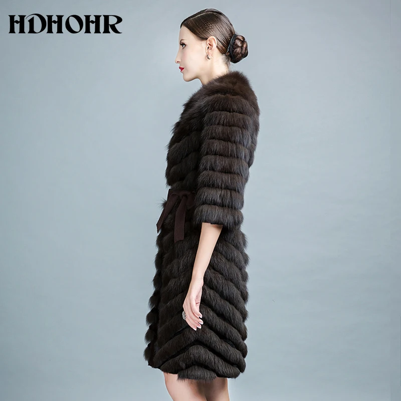 HDHOHR 2020 высококачественное длинное пальто из лисьего меха женские зимние куртки