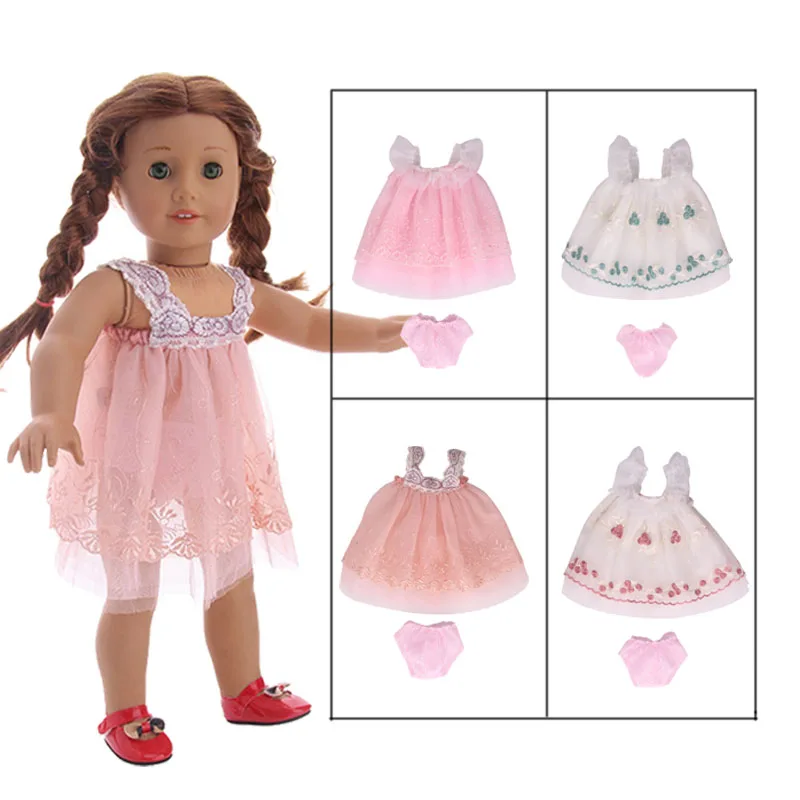 

Кружевное шифоновое платье принцессы + трусики подходят для 18-дюймовых американских кукол и 43 см аксессуары для одежды, игрушки для девочек,...