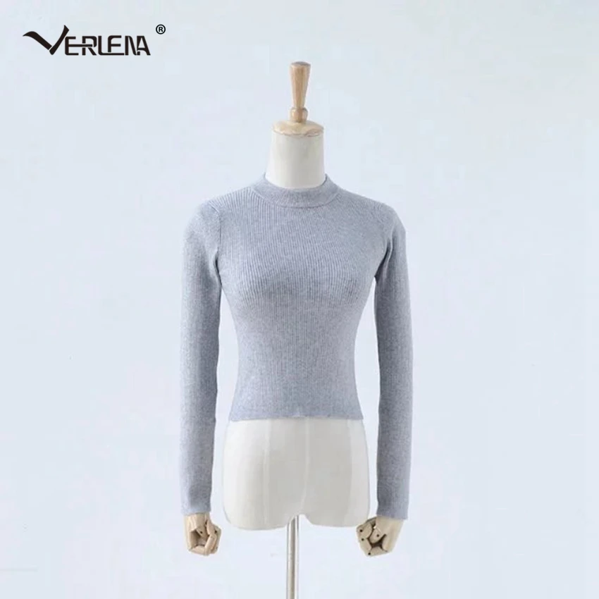 Verlena Hot Cropped Jumper 2019 Pure Black Winter Sweater Crop Top Knitwear Long Sleeve Turtleneck Women Sweaters Pullovers Pull | Женская