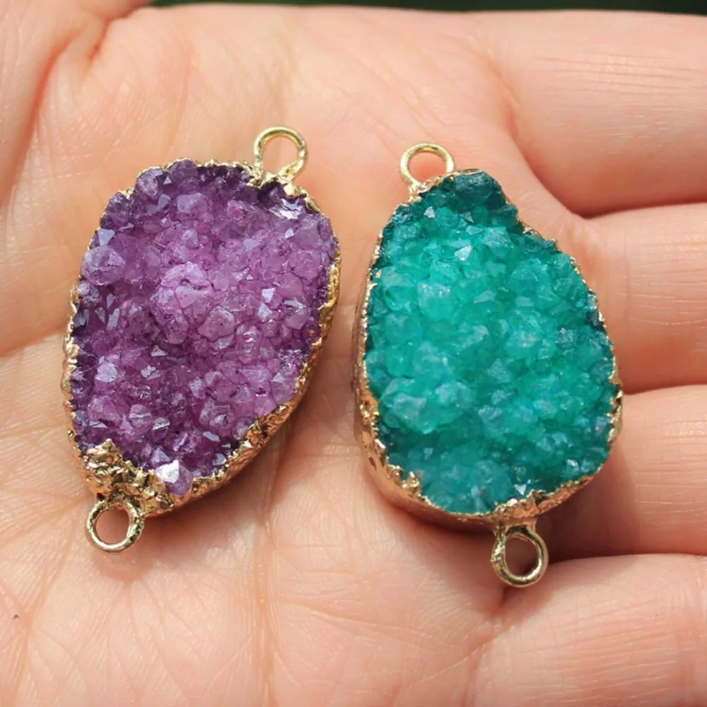 Натуральный двухсторонний жеод с кристаллами 2 круглых камня подвеска сделай сам