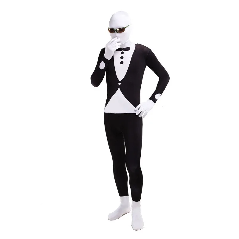 Black White Gentalmen Leotard Bodysuit Full Body Lycra Spandex Zentai Suit printed tuxido unisex Costume | Тематическая одежда и