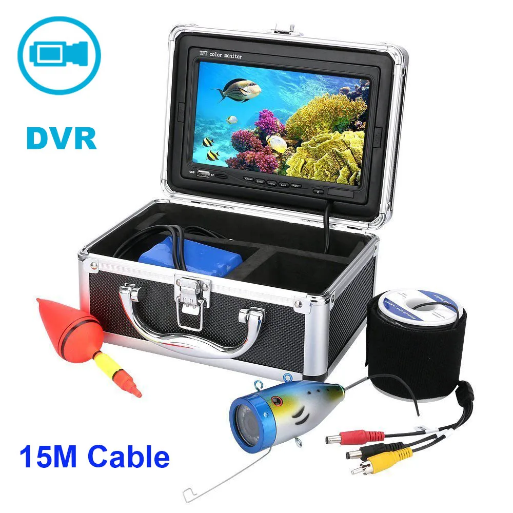 15M With DVR Рыболокатор 15 м 1000TVL подводная камера для подледной рыбалки " ЖК-монитор с 12 шт. светодиодный фонарь камера используется для подледной рыбалки - Цвет: 15M With DVR