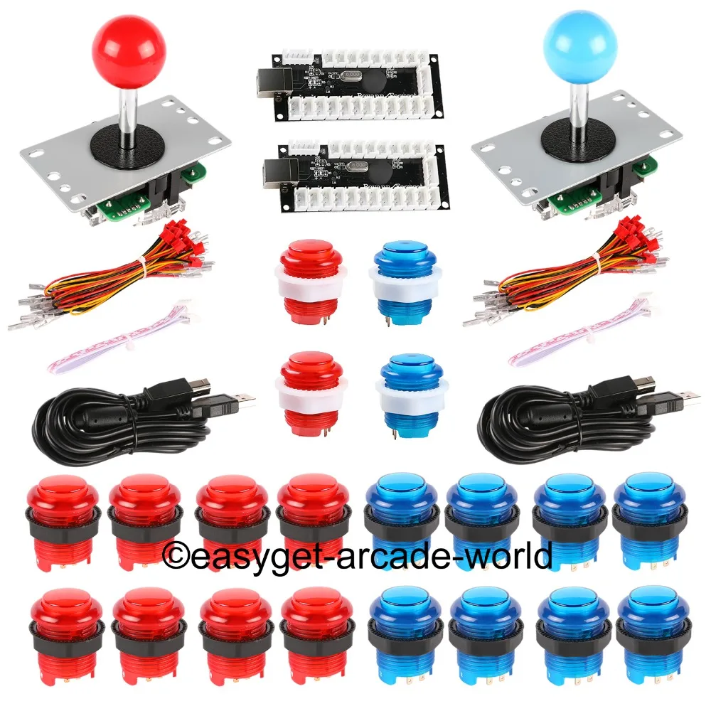 

LED Arcade Games DIY Parts Bundle Kit 2 x USB Encoder Board + 2 x Arcade Joystick + 20 x LED Lamps Buttons Mini Arcade Machine