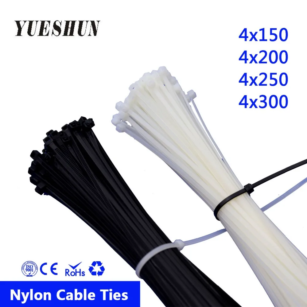 100 шт. 4*150 4*200 4*250 4*300 черные застежки-молнии самоблокирующийся кабель-молния белый нейлон 150 мм 200 мм кабельная стяжка