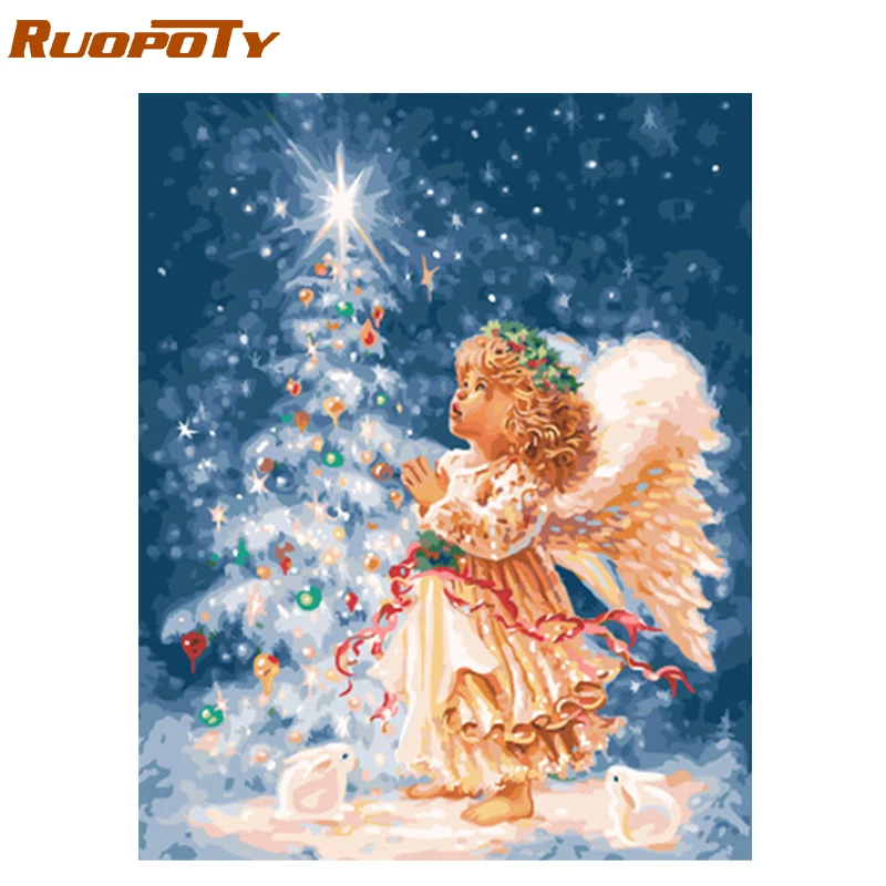 Рамка RUOPOTY, Рождественский ангел, сделай сам, краска по номерам, каллиграфия, краска, пейзаж, акриловая краска по номерам для домашнего декора