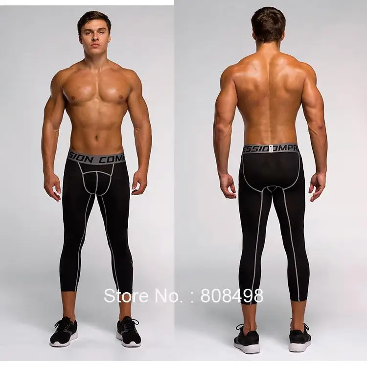 Мужские компрессионные штаны 3/4 джоггеры колготки фитнес брюки обтягивающие