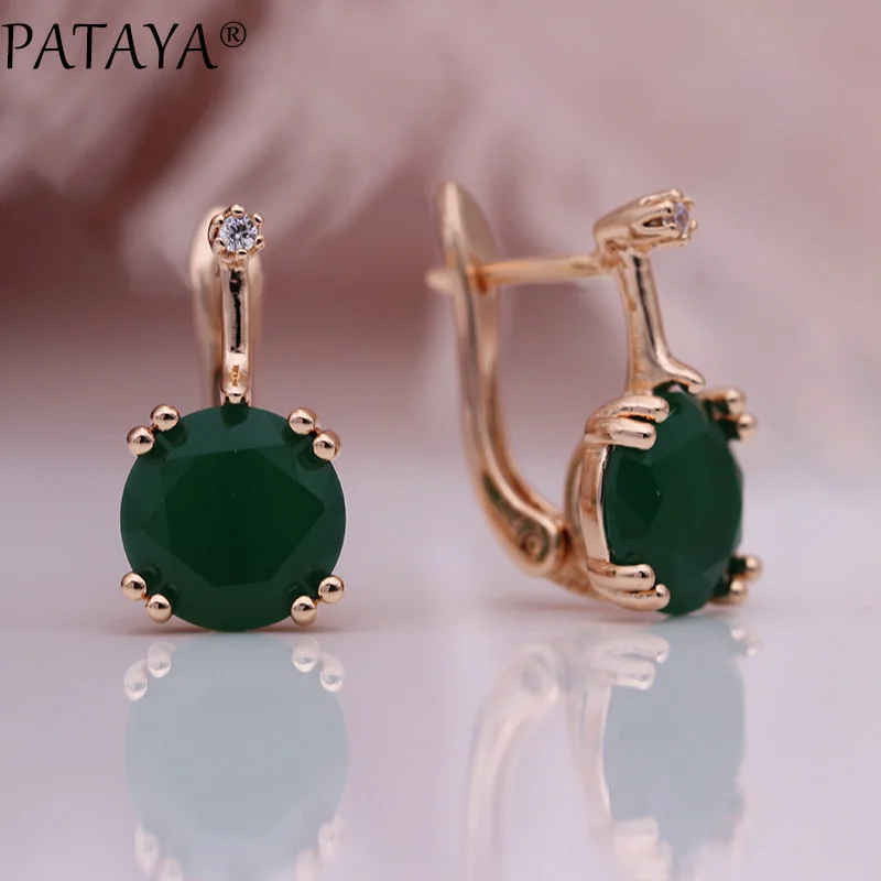 Green Новые Женские Висячие серьги PATAYA, круглые градиентные синие серьги с натуральным цирконием, 585 цвета розового золота, свадебные ювелирные изделия - Окраска металла: Green