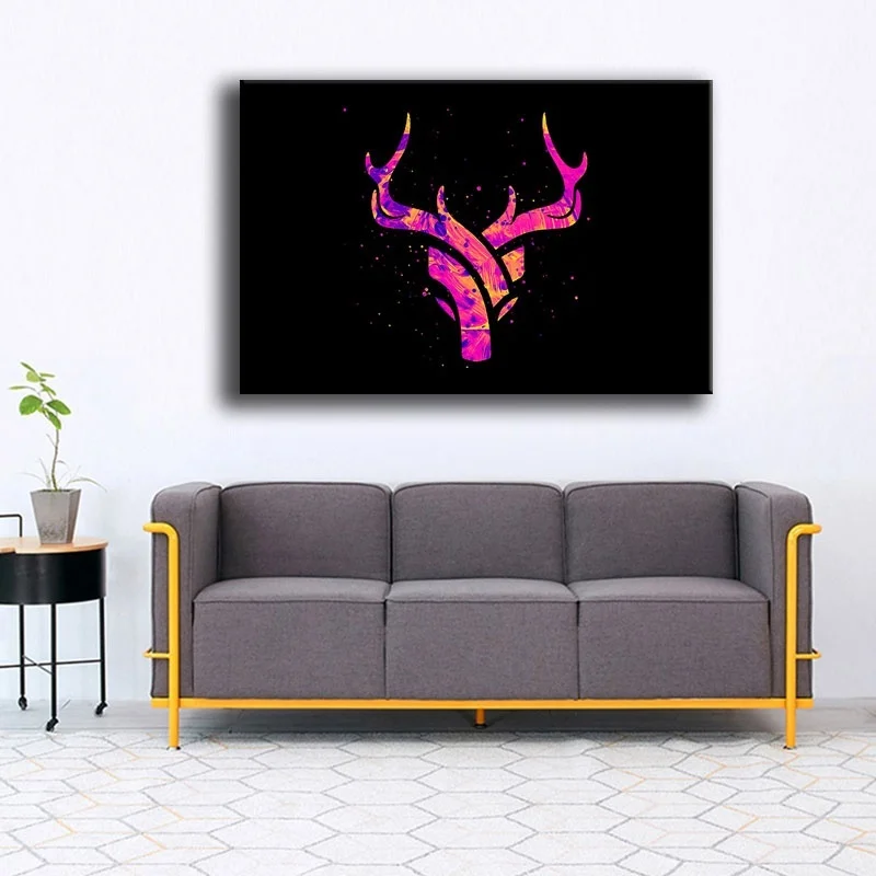 Canvas Print Painting Home Decor 1 Piece Artistic Abstract Deer Horns Pictures Pink Elk Animal Poster Living Room Wall Art Frame | Дом и сад