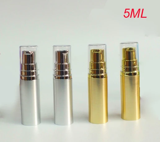 120pcs 5ML gold or silver airless pump vacuum bottle with transparent lid for serum, 5ml small plastic airless COSMETIC packing