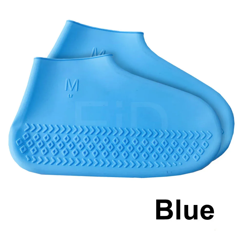 EiD practical Reusable Silicone Waterproof Rain Shoe Cover durable Outdoor Rainproof Hiking Skid-proof Cycling Sport Shoe Cover - Color: Blue