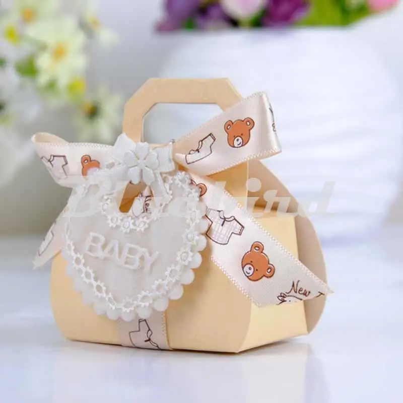 12 шт. Baby Shower конфетница, детская шоколад коробка карты Бумага Baby Bear пользу коробка с лентой лук и теги