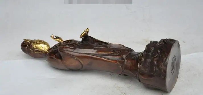 13 &quotтибетский буддизм бронзовый позолоченный стенд lotus Kwan Yin Guan ваза с Буддой