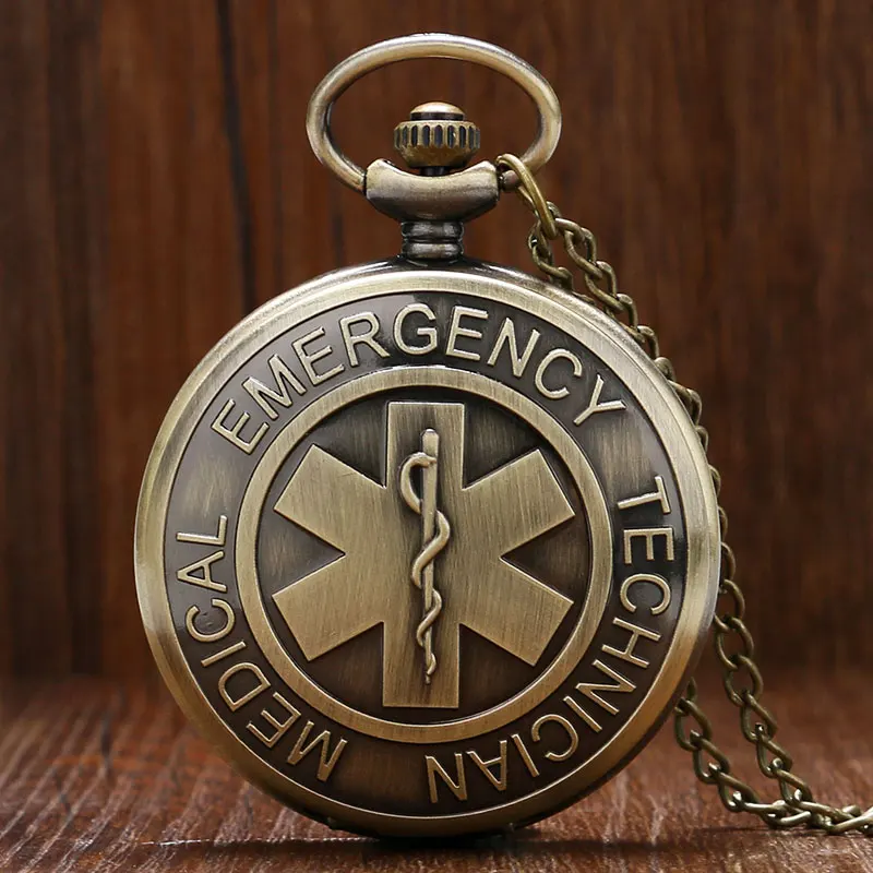 Retro EMT Emergency Medical Technician Paramedic Badge EMS Rescue Quartz Nurse Doctor Pocket Watch Necklace Chain Pendant Gifts