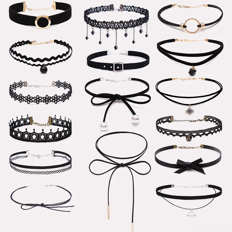 11PCS Fashion Pretty Girls Black Multi-Layer Lace Chains Necklace Kids Exquisite Gothic Stretch Choker Jewelry Children Necklace image 2
