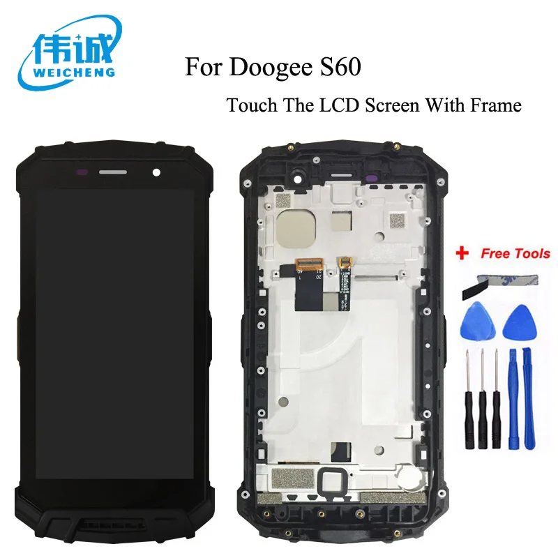 WEICHENG для 5,2 дюймов Doogee S60 ЖК-дисплей+ сенсорный экран с рамкой дигитайзер сборка Замена+ Бесплатные инструменты
