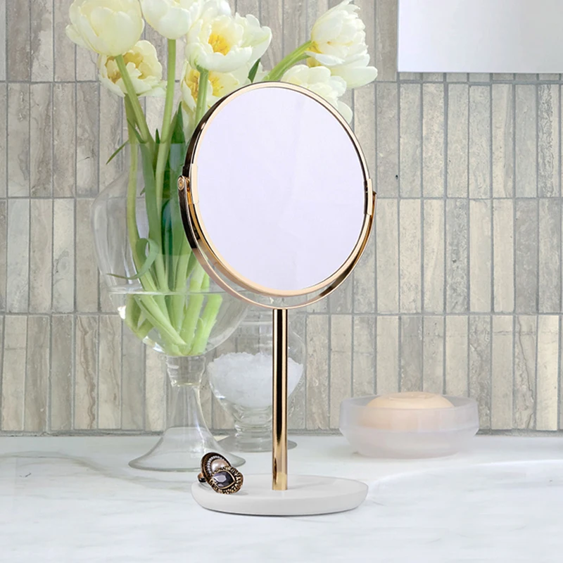 Makeup Mirror 360 RotadingTriple Magnification Brass Round Double Sided Desktop Vertical Metal Vintage Beauty With Handle | Красота и