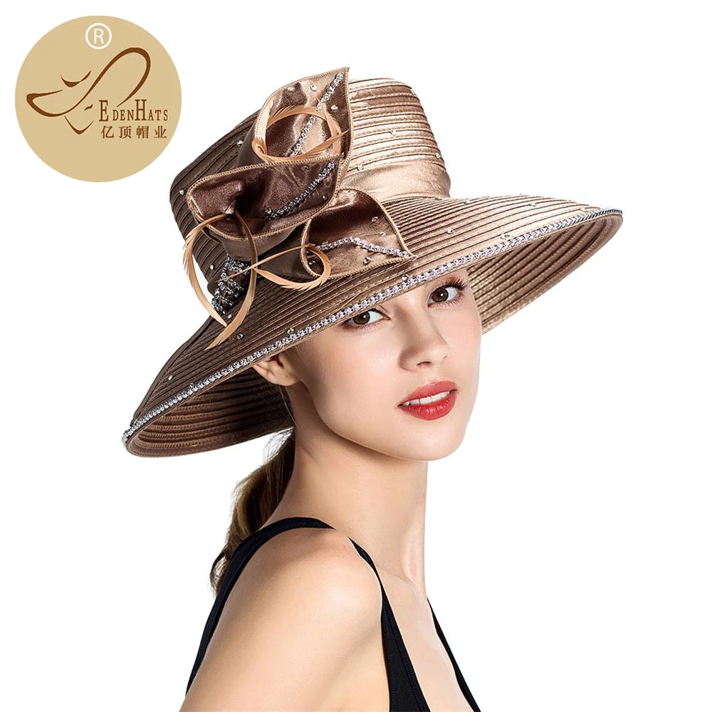 

Promotion Ladies Formal Women Elegant Church Hat Rhinestones With Wide Brim S10-1359