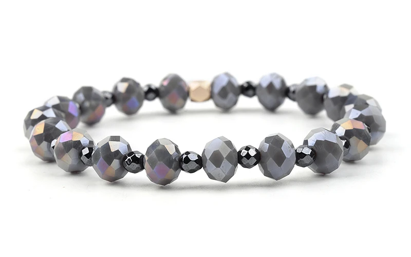 BOJIU Trendy Faceted Crystal Strand Bracelet For Women Cute Pink Purple Gray Black Crystal Bead Bracelet Hot Lady Jewelry BC276