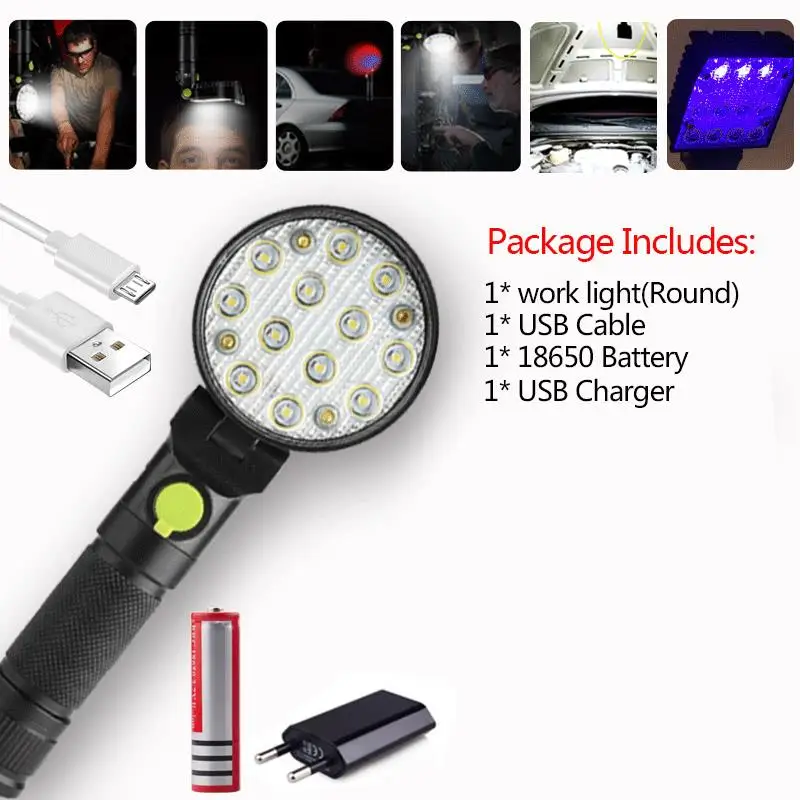 C 50 w 16leds ремонт Рабочая лампа зарядка через usb проверка фонаря лампы магнит крюк палатка аварийный фонарь для кемпинга лампа - Испускаемый цвет: C