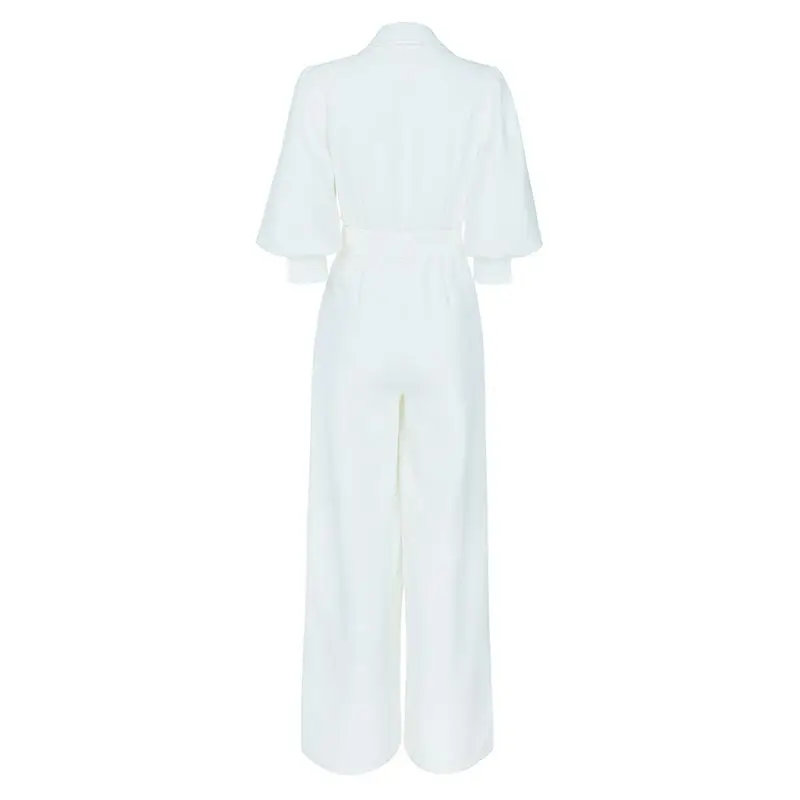 

High Quality White Half Sleeve V-neck Elegant Jumpsuit Party Fashion Jumpsuit