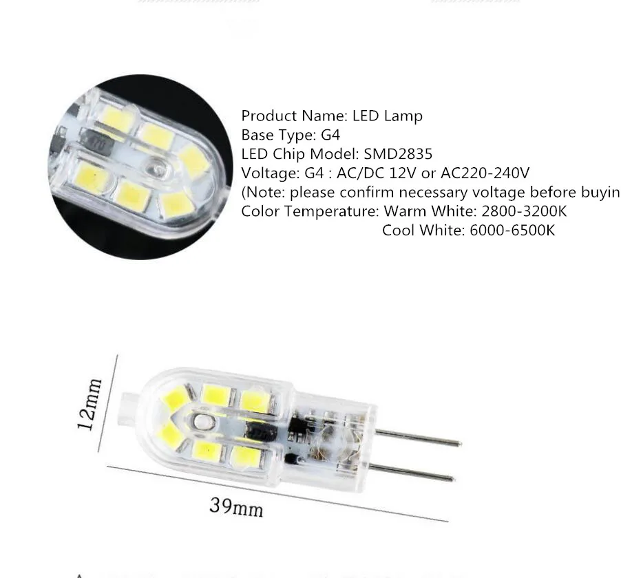 G4 Светодиодная лампа 3 Вт Мини светодиодный ная AC 220 В DC 12 SMD2835 прожектор | Лампы и