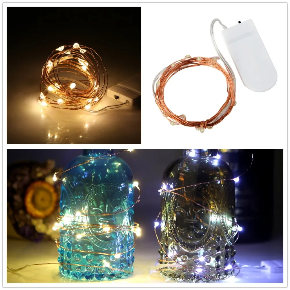 

Copper Led Fairy Lights 1M 2M Christmas Lamp CR2032 Button Battery Operated Mini LED String Light for Xmas Wedding Decoration