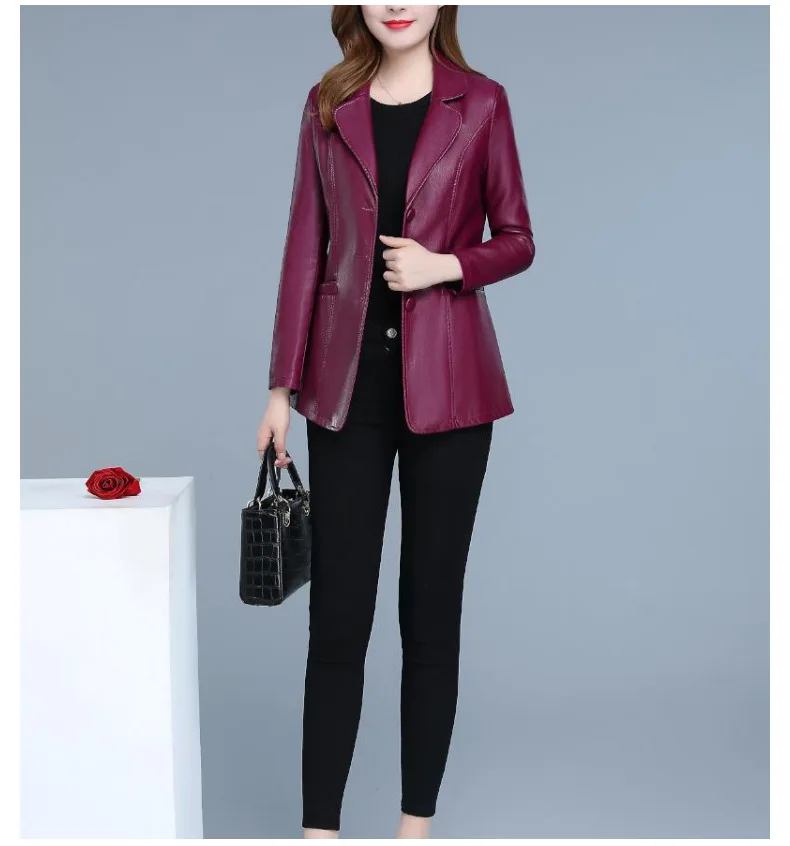 Для женщин s размера плюс Искусственная кожа куртка Для женщин Slim Fit короткая кожаная пиджак черный, красный Демисезонный из искусственной кожи искусственная(-ый) над Размеры 4XL 5XL 6XL
