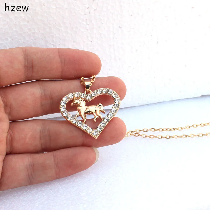 Модные ожерелья hzew с подвеской в форме сердца и лошади женская бижутерия