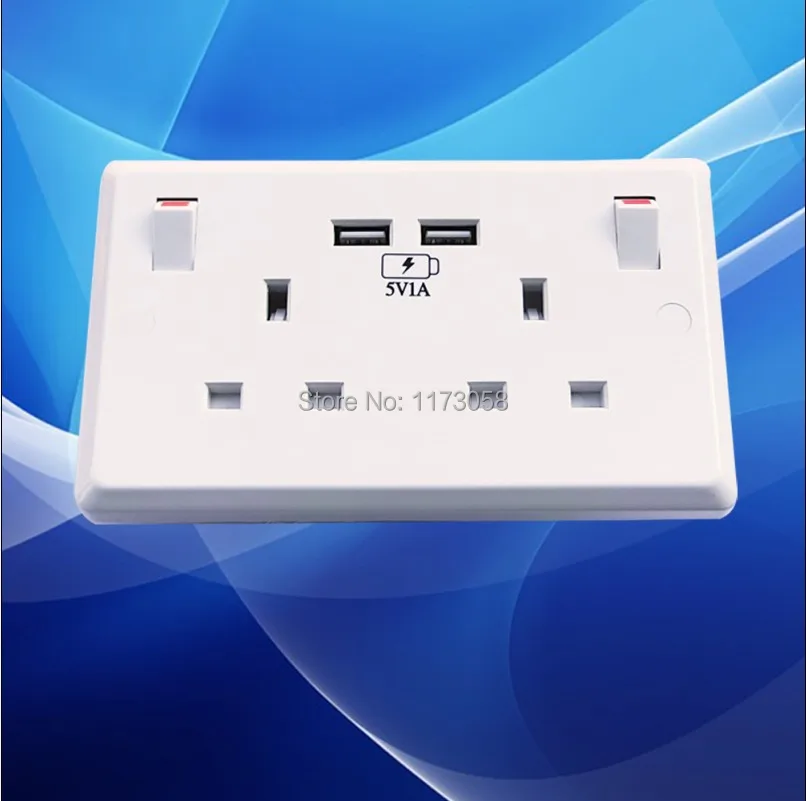 2015 New arrivel UK Singapore Malaysia Standard 2 gang Dual USB Wall switch Power Point /Socket 5V 1A AC 13A FREE SHIPPING|socket amd|switch and