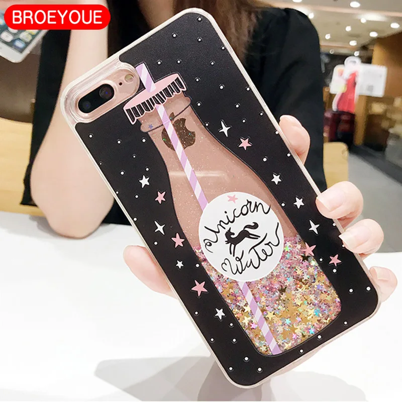 BROEYOUE Case For iPhone 5 5S SE 6 6S 7 8 Plus X Glitter Star Dynamic Liquid Quicksand Phone Cover |