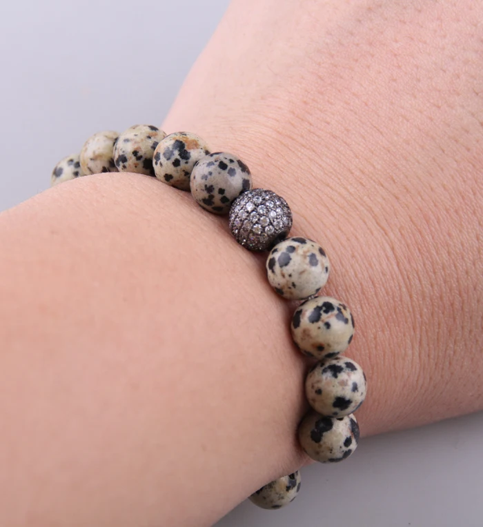 MOODPC Micro Zircon Pave Ball dalmation jaey Natural Stone Bracelet Bangle Yoga | Украшения и аксессуары