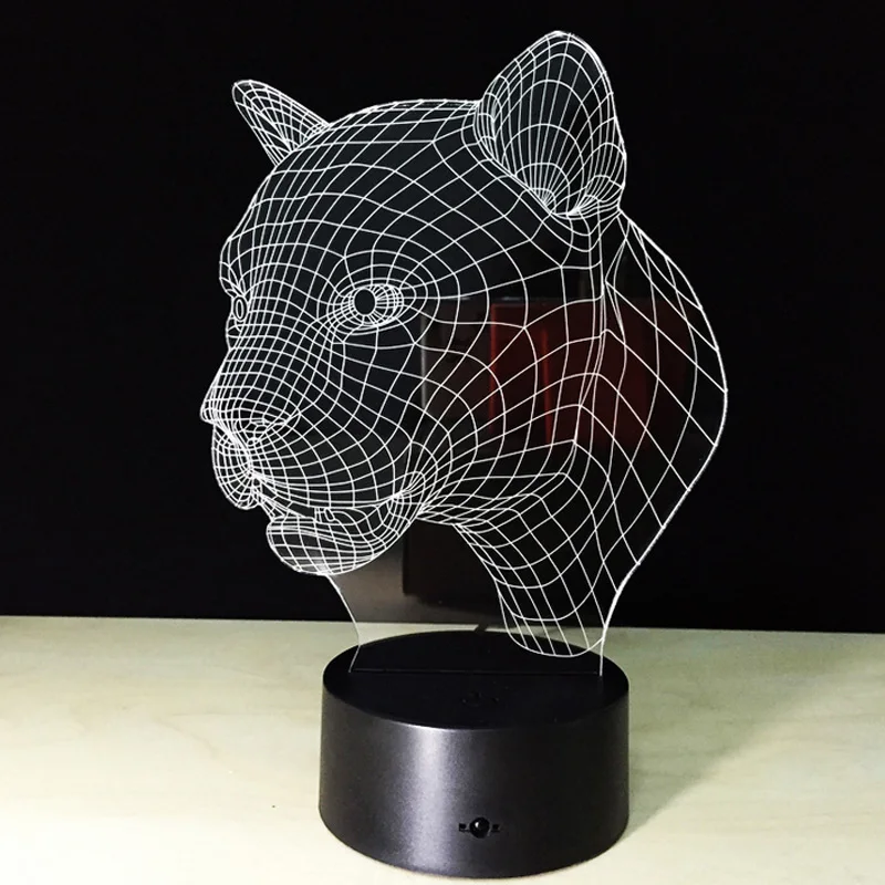 3D лампа с леопардовой головой Визуальный светодиодный сенсорный ночник