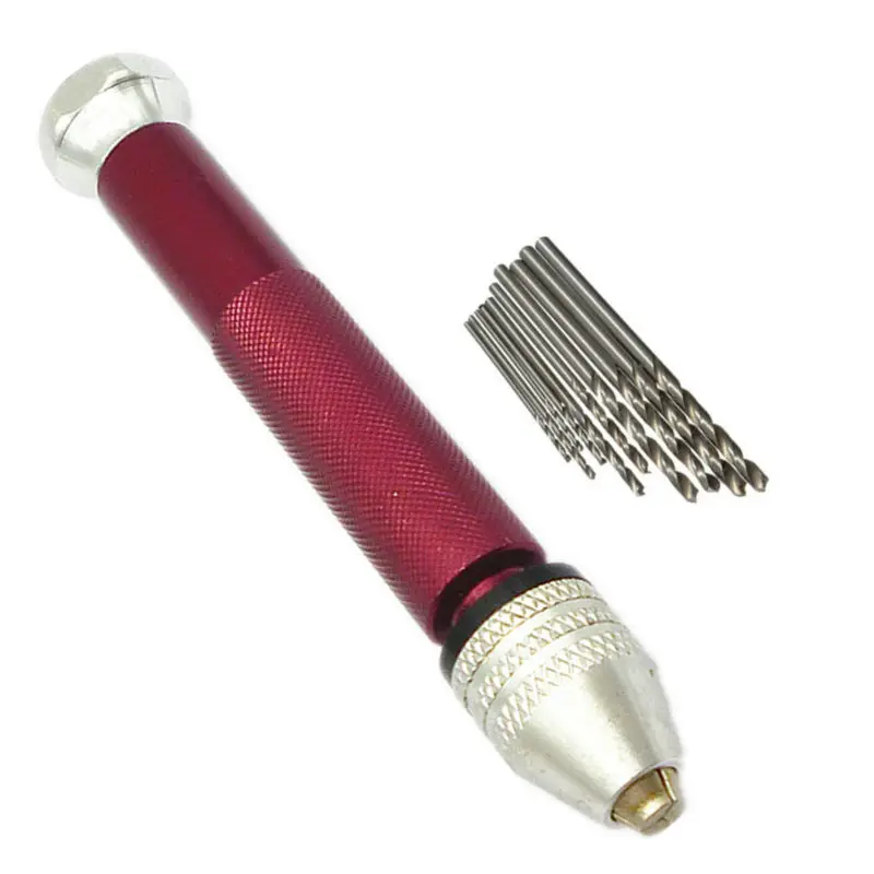 Manual Hand Drill Mini Pin Vise Tool With Keyless Chuck Clamping Range 0.3-3mm &amp 10pcs HSS Micro Twist Bit Set 0.6-2mm New |