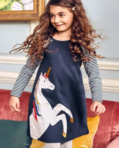 Pudcoco Princess Kids Baby Girls Dress Unicorn Print Striped Long Sleeve Party Casual Dresses | Детская одежда и обувь