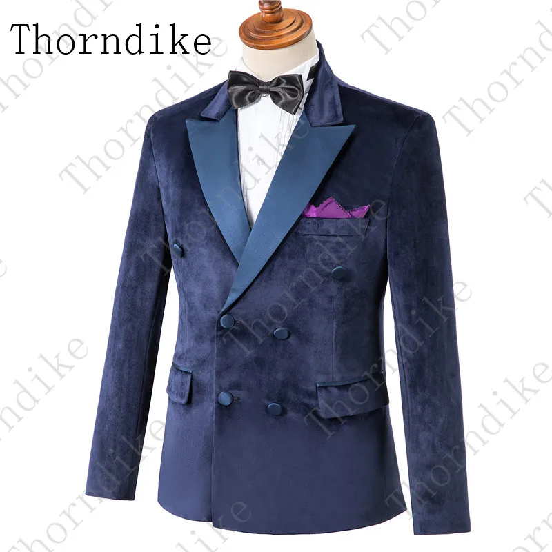 Мужской Бархатный смокинг для жениха Thorndike синий двубортный пиджак с жилетом