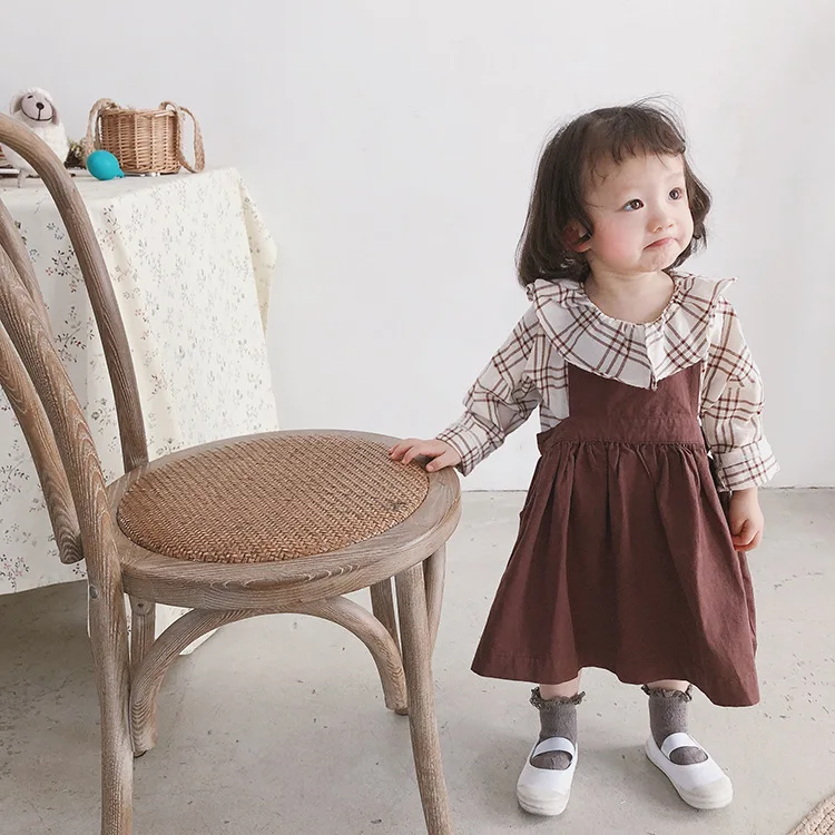 Весна 2019 хлопок сплошной цвет безрукавка платье 1-7 лет дети Подвеска для детей