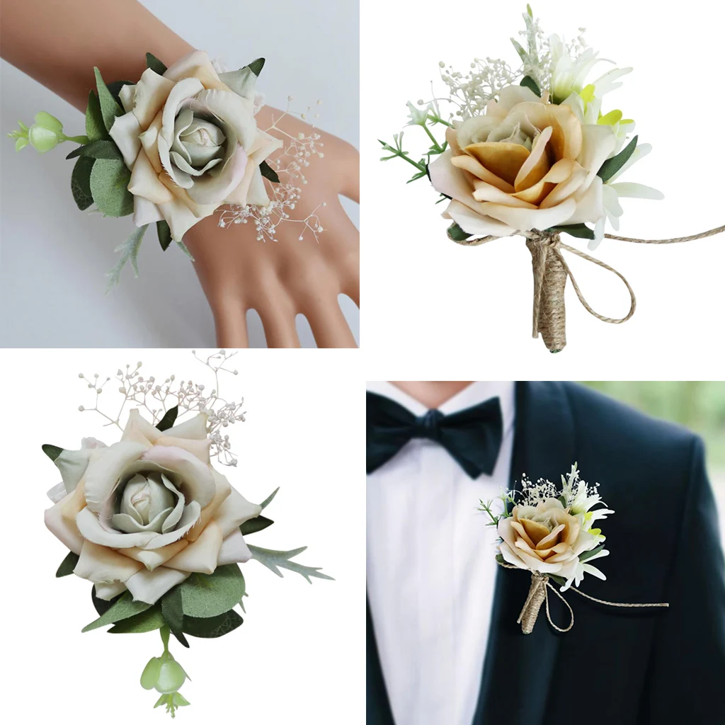 Корсаж на запястье, Брошь бутоньерка, домашний Свадебный декор, искусственная Роза, цветок для рук, для невесты, жениха, подружки невесты, свадебный букет