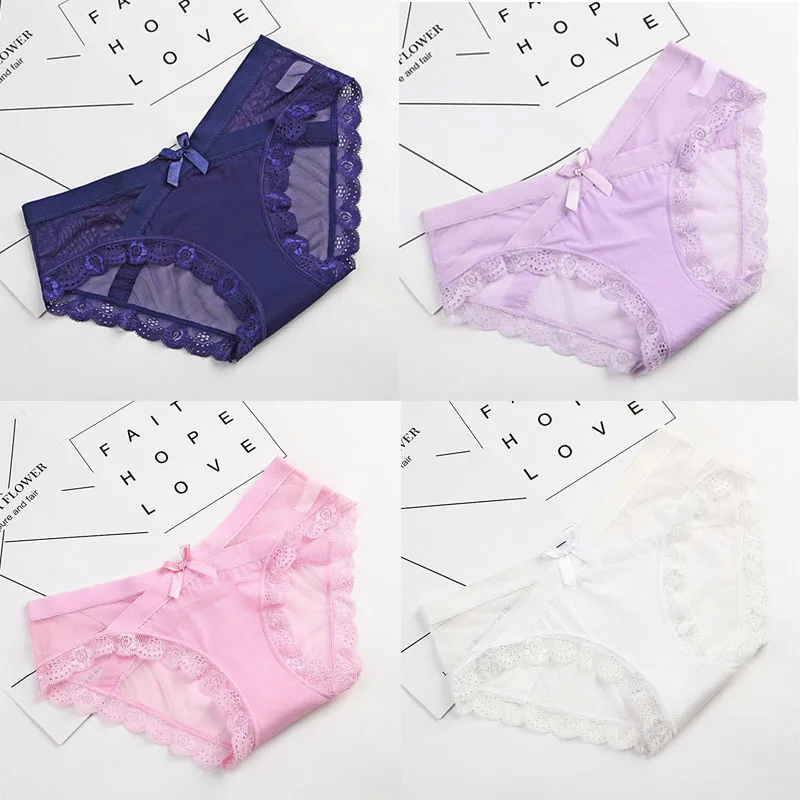 color10 4 шт./лот, трусики, модные кружевные трусики для женщин, бесследные хлопковые трусы, дамские трусики, нижнее белье, трусы с низкой посадкой - Цвет: color10