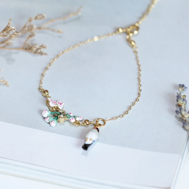 Новый Шаблон Эмаль Глазурь Романтические Цветущей Сакуры Tweet Птица позолоченный