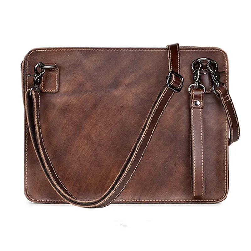 Beste Nieuwe Vintage Hand Wrijven Kleur Echt Lederen Heren Tas Organizer Messenger Zakken Geld Portemonnee Kaarthouder Telefoon Laptop Rits Handtas