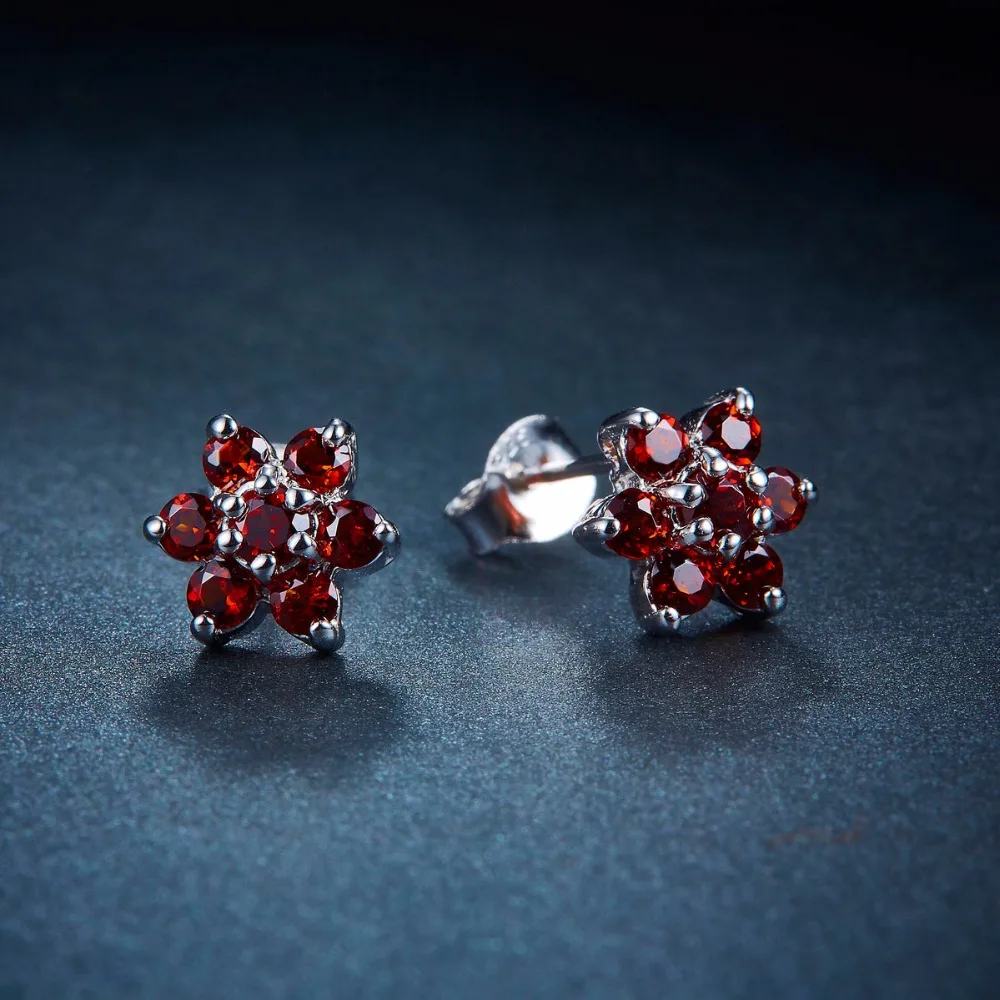 Hutang природных драгоценных камней красный гранат цветок Boucles D'oreilles Твердые