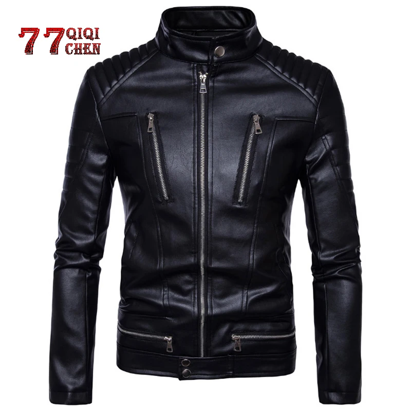 Мотоциклетная кожаная куртка для мужчин 2021 классический дизайн мульти застежкой