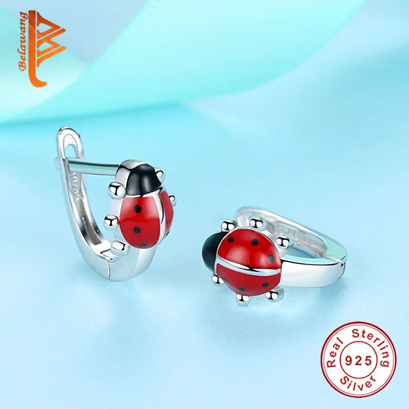 Женские серьги гвоздики в виде божьей коровки из серебра 925