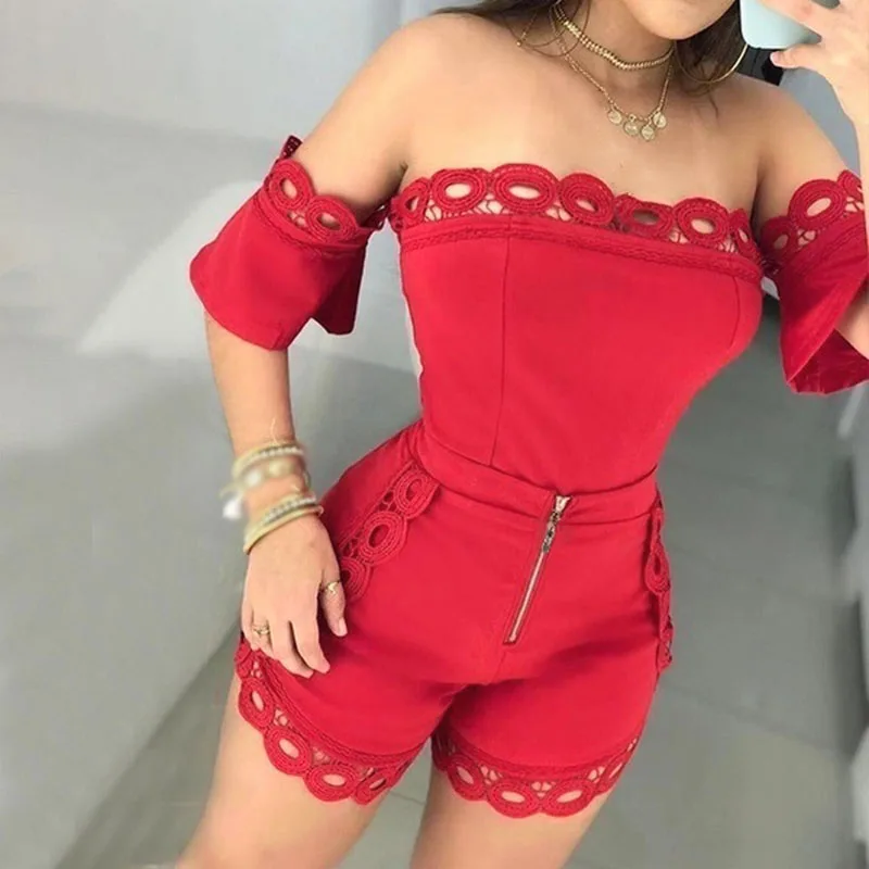 Женский пикантный зауженный топ с открытыми плечами коротким рукавом кружевной